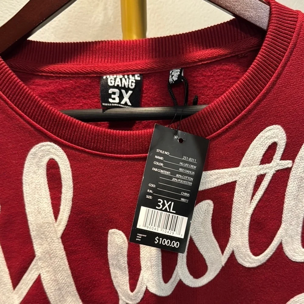 Hustle Gang Life red crew neck Sweatshirt NWT 3XL